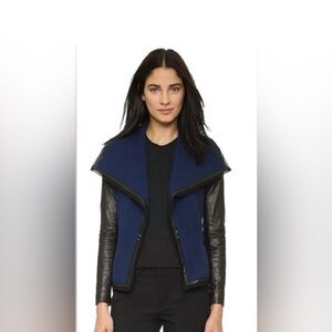 Vince Blue Boucle and Black Leather Jacket